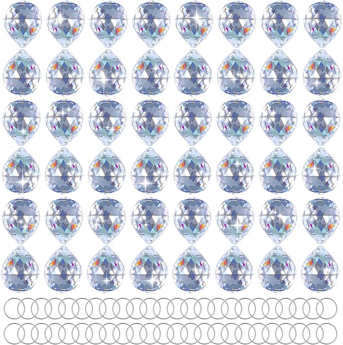 48pcs 20mm Clear Crystal Ball Prism with 48 Rings, Sun Shine Catcher Rainbow Pendants Maker Hanging Crystals Chandeliers Prisms for Windows Gift