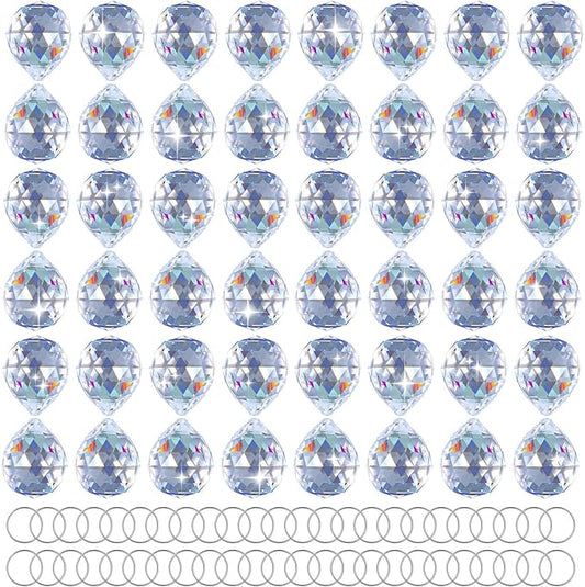 48pcs 20mm Clear Crystal Ball Prism with 48 Rings, Sun Shine Catcher Rainbow Pendants Maker Hanging Crystals Chandeliers Prisms for Windows Gift