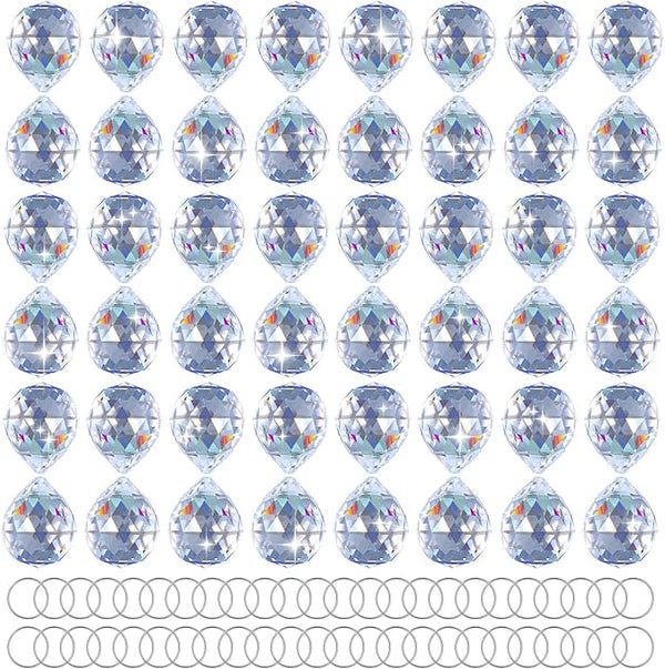 48pcs 20mm Clear Crystal Ball Prism with 48 Rings, Sun Shine Catcher Rainbow Pendants Maker Hanging Crystals Chandeliers Prisms for Windows Gift
