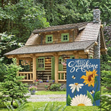 AVOIN colorlife Daisy Sunflower Hello Sunshine Garden Flag 12x18 Inch Double Sided, Summer Seasonal Holiday Burlap Yard Outdoor Decoration Blue