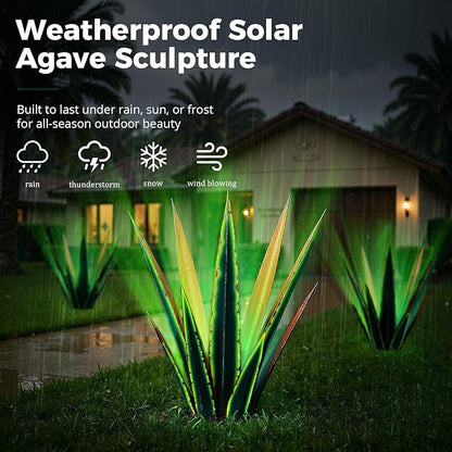 KODIBO 24” Large Solar Metal Agave Plants Outdoor Decor, Tequila Rustic Sculpture Outdoor Statues, Garden Sculpture for Patio Path Courtyard and Lawn