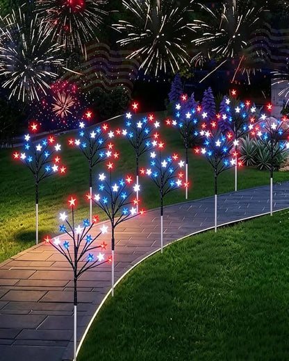 8 Piece Solar US Flag Light Set, American Flags Pole Pathway Lights, Outdoor Garden IP66 Waterproof Patriotic LED Star Stake with 8 Lighting Modes for 250th Anniversary, 4th of July Decoration