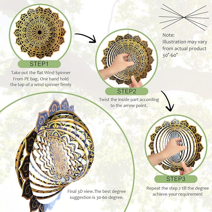 Aoedelyart Wind Spinner Mandala Rich Gold‌,12In Stainless Steel Wind Spinners Outdoor,Garden Gift for Women Mom Father Men Friend,Hanging Wind Sculptures & Spinners Kinetic Yard Art Decorations