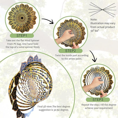 Aoedelyart Wind Spinner Mandala Rich Gold‌,12In Stainless Steel Wind Spinners Outdoor,Garden Gift for Women Mom Father Men Friend,Hanging Wind Sculptures & Spinners Kinetic Yard Art Decorations