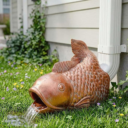 Real Koi Gutter Downspout Extender Statue, Garden Ornament, Fish Decorative Gutter Extension Downspout, Perfect Rain Diverter for 3"x4" Downspouts, Eco-Friendly Resin, Outdoor Decor Gift