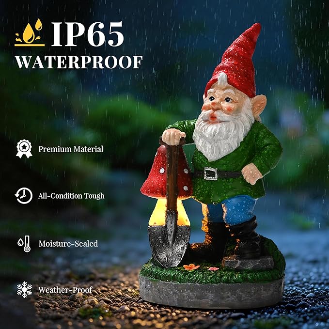GIGALUMI Solar Garden Gnomes Outdoor 9.8",Solar Gnomes Decorations for Yard,Garden Statues with Solar Lights,Yard Decorations Outdoor,Gnome Garden Decor for Yard,Patio,Lawn and Mom Gifts