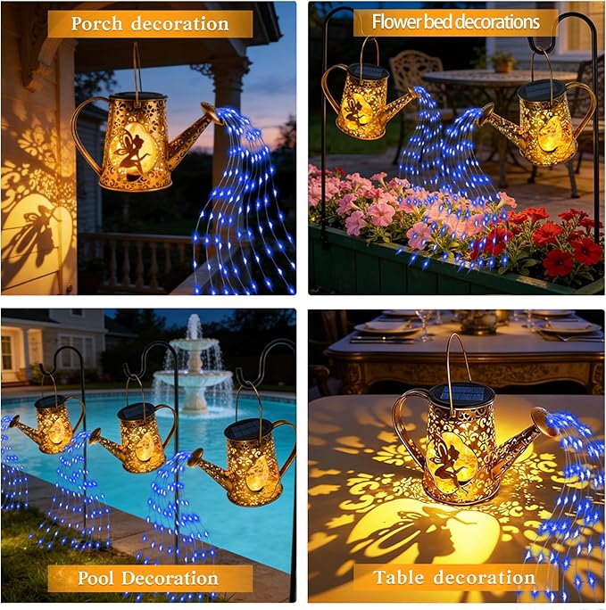 Solar Watering Can Lights, Fairy Gifts for Mothers Day Women Mom Grandma Birthday, Waterproof Outdoor Garden Decor Large Hanging Solar Lantern Fairy Lights for Patio Porch Flowerbed Pathway (Blue)