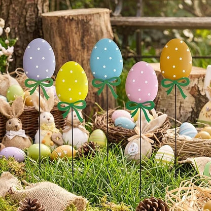 5 Packs Easter Eggs Decorative Garden Stakes Easter Decorations,Cute Easter Eggs Metal Yard Signs,Happy Easter Decorations Outdoor Yard for Spring Home Outside Lawn Front Porch Lawn Backyard Decor