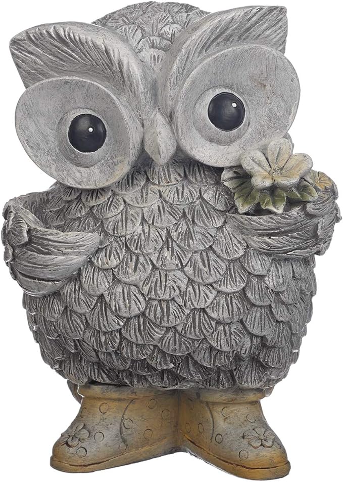 Roman Garden - Owl in Rain Boots Statue, 8.75H, Pudgy Pals Collection, Resin and Stone, Decorative, Garden Gift, Home Outdoor Decor, Durable, Long Lasting