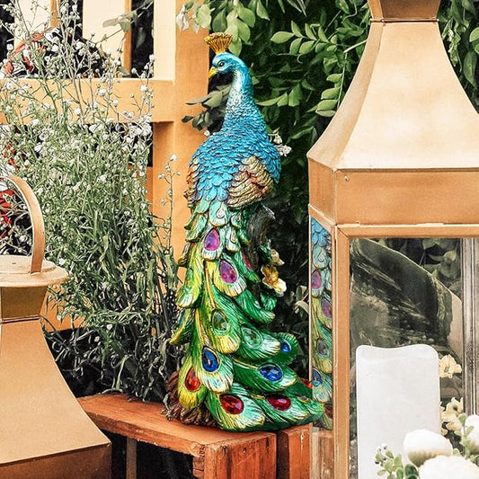 Solar Peacock Statues Garden Outdoor Decor Porch Patio Lawn Yard Art Decorations Peacock Sculpture with LED Lights Birthday Housewarming Christmas Gardening Gifts for Mom Women