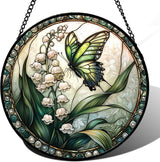 DASTOLL Stained Glass Window Hanging, Lily of the Valley Flower Butterfly Suncatcher for Doors Home Sun Catchers Decoration and Christmas, Mother's Day Birthday Gifts for Women, Men, Mom 14.9x14.9 in