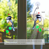 Lolitarcrafts Chickadee Stained Glass Suncatcher Bird Stained Glass Window Hangings for Window Decoration