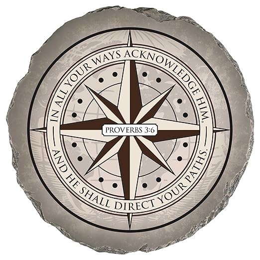 Magnolia Garden 10-Inch Proverbs 3:6 Compass Decorative Stepping Stone – He Shall Direct Your Paths Scripture Resin Garden Tile – Nautical Religious Outdoor Accent