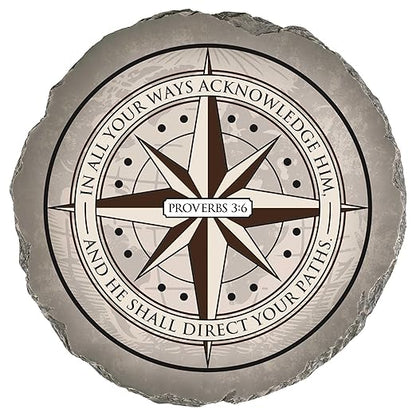 Magnolia Garden 10-Inch Proverbs 3:6 Compass Decorative Stepping Stone – He Shall Direct Your Paths Scripture Resin Garden Tile – Nautical Religious Outdoor Accent