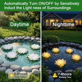 12 PCS Solar Powered Floating Lotus Lights - 7.09'' Waterproof Floating Flower Light, Solar Water Activated Pool Lotus Lamp for Garden Pond Wedding Party Decoration (White)