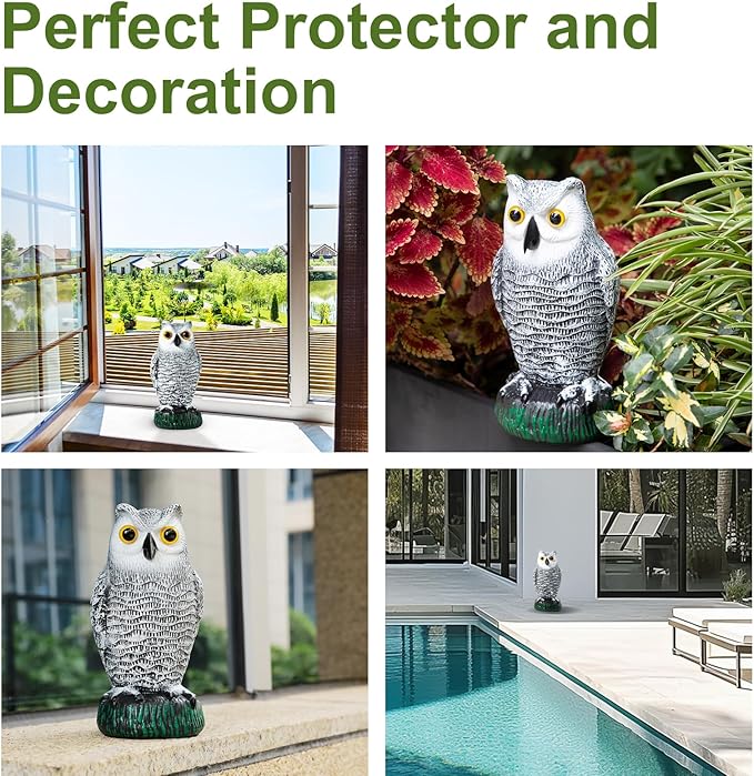 OFFO Plastic Owl Scarecrow for Halloween Decorations Outdoor Garden, Yard, Pool Decoration, 8.3 in Height, Snow Owl
