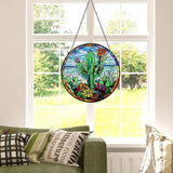 Cactus Stained Glass Window Hanging Suncatcher with Chain - 7.9" Arizona Outdoor/Indoor Art Decor for Home Garden, Thanksgiving, Wedding, Mother's, Valentine's & Christmas Ornaments Present