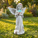 Angel Garden Statue Outdoor Decor, Angel Garden Figurine Hold Dove with Solar Lights Waterproof Resin Yard Art Decoration Lawn Ornament Sculpture for Outside Patio Yard Gift