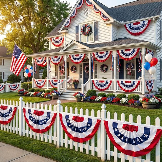 6 x 3 Ft 4th of July Decorations Big American Pleated Fan Flag, 3 Pcs Patriotic Decorations American Flag Bunting, Red White and Blue Half Fan Banner Bunting Flags Outdoor Indoor for Memorial Day Decor