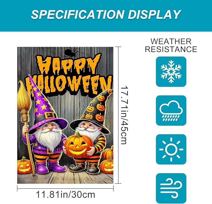 BlissYard Halloween Horror Garden Flag 12x18 Inch Pumpkin Gnome Happy Halloween Flag Lantern Flames Outdoor Yard Decor House Banner Porch Lawn Patio Home Decoration