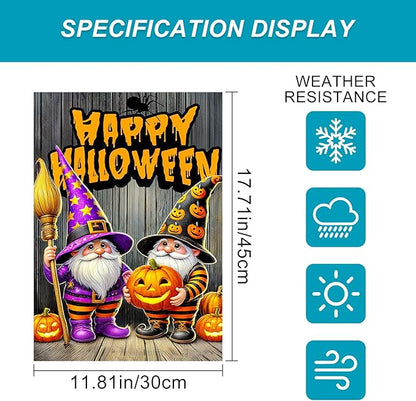 BlissYard Halloween Horror Garden Flag 12x18 Inch Pumpkin Gnome Happy Halloween Flag Lantern Flames Outdoor Yard Decor House Banner Porch Lawn Patio Home Decoration