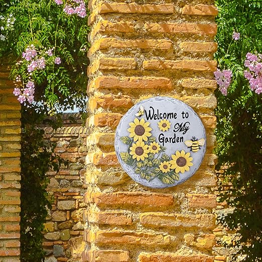 Sunflower Bees Stepping Stone for Garden, Decorative Garden Stone for Yard, Patio, Garden or Walkway - Outdoor or Indoor Home Decoration(Animals)