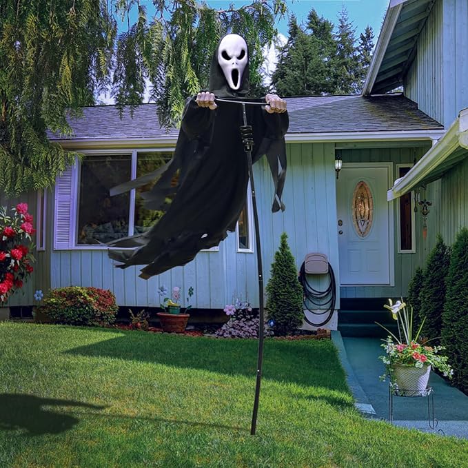 LarpGears Halloween Scarecrow Rotatable Ghost of Death Outdoor Decoration, 7.5Ft Flying Ghost for Garden, Porch, Yard