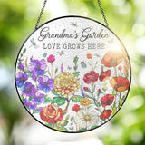 FLAGWIX Grandma Gifts - Grandmas Garden Stained Glass Window Hanging with Base 8 in - Mothers Day Decorations Nana Gigi Gifts for Grandma, Sun Catchers Indoor Window for Home Garden Decor