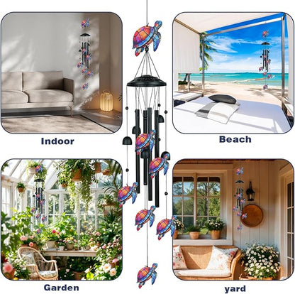 36" Sea Turtle Wind Chimes for Outside that Hum Bright, Cheerful Melodies, Aluminum Windchimes with 4 Tubes & 6 Bells, Sea Turtle Gifts for Women Mom Grandma, Patio Garden Memorial Decor