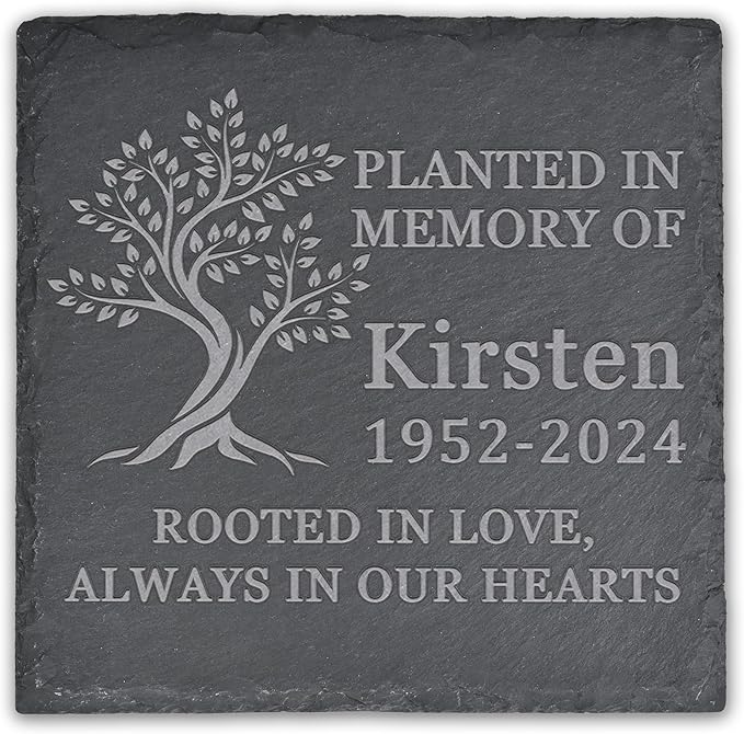 Memorial Garden Stone, Memorial Stone, Personalized Memorial Gifts, Sympathy Gifts for Loss of Loved One, Bereavement Gifts for Loss of Father Mother - Rooted in Love - Square