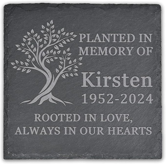 Memorial Garden Stone, Memorial Stone, Personalized Memorial Gifts, Sympathy Gifts for Loss of Loved One, Bereavement Gifts for Loss of Father Mother - Rooted in Love - Square