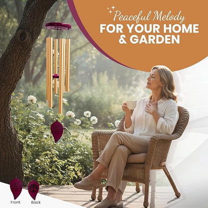 Memorial Wind Chimes for Loss of Loved One - 36" Tree of Life, Deep Toned Sympathy Windchimes Outdoors, Porch Decor, Double-Sided Engraved, Bereavement Gifts for Loss of Father, Mother - Gold