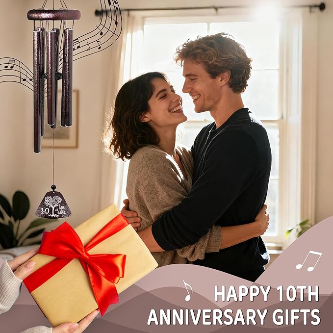 10 Year Anniversary Wedding Gifts for Him Her Wife Husband Couple Wind Chimes 32", Ten Year Anniversary Tin Gift, Romantic 10th Anniversary's Romantic Decorations for Him Her Women Men