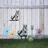 Garden Dog Statue Ornament, Metal German Shepherd Garden Stake Outdoor Black Dog Silhouette for Garden, Yard, Lawn (A)
