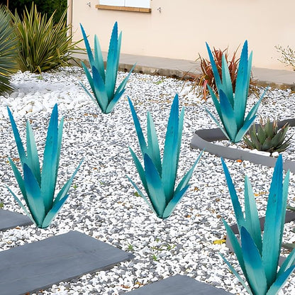EROCK 2 Pcs Tequila Rustic Sculpture, Wind Resistant Metal Agave Plant Outdoor Home Decor, DIY Rustic Hand Painted Metal Agave Garden Art Plant Country Sculpture Statue Patio Stake Lawn Ornament Gift