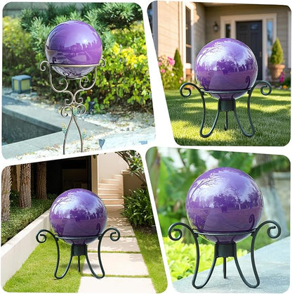 VCUTEKA Gazing Ball, 10" Stainless Steel Mirror Ball Reflective Garden Sphere, Gazing Globe for Home Garden Patio Lawn Outdoor and Indoor Decorative, Purple