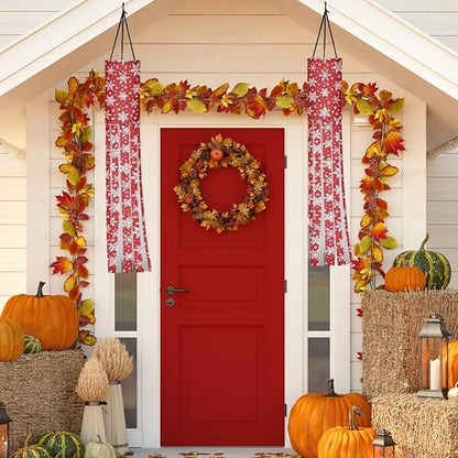 Christmas Snowflake Pattern Windsocks Outdoor Durable Fabric Polyester Home Yard Patio Lawn Garden Balcony Christmas Decoration (Red)