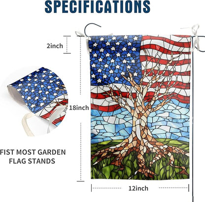 Patriotic American Garden Flag Stained Glass Tree Life Yard Flags for Outside 12x18 Double Sided Small 250 Anniversary USA 4th of July Independence Memorial Day Decor