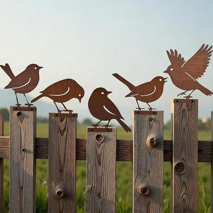 5PCS Rusty Metal Birds Decor, Metal Bird Silhouette Art, Rustic Outdoor Fence Decor, Garden Yard Art Ornaments, Vintage Metal Bird Sculptures for Patio, Tree, Wall, Farmhouse