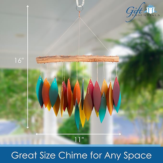 Blue Handworks Santa Fe Glass Chime, Sandblasted Glass and Found Wood Handcrafted Wind Chime