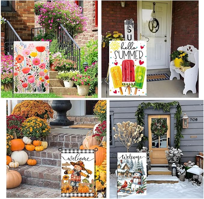Seasonal Garden Flag Set of 12 Double Sided 12 x 18 Inch Small Yard Flag for Outside, Fall Give Thanks Christmas Valentine's Day Easter Outdoor Décor for All Seasons