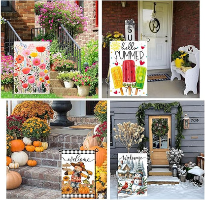 Seasonal Garden Flag Set of 12 Double Sided 12 x 18 Inch Small Yard Flag for Outside, Fall Give Thanks Christmas Valentine's Day Easter Outdoor Décor for All Seasons