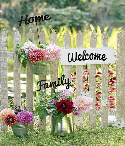 Metal Letters Garden Stakes Yard Art Word Sign Lawn Decoration Indoor Outdoor Plant Pot Decor Decorative Stick for Patio Pathway Flower Bed (home family welcome)