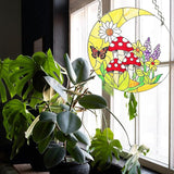 Mushroom Moon Stained Glass Suncatcher Home Decor, Mushroom Plant Lover Gifts for Women, Birthday Gifts for Mom Grandma Mothers