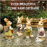 15 inch Resin Bunny Garden Statue, Labor Day Gardener Rabbit, Rabbit Topiary Sculpture for Yard, Patio, Lawn (Mushroom&Hoe)
