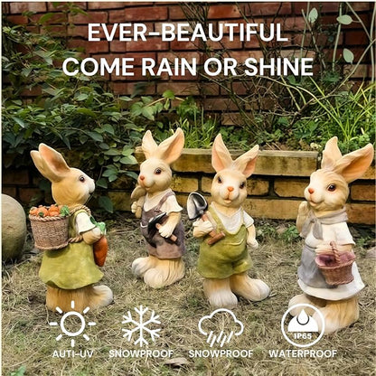 15 inch Resin Bunny Garden Statue, Labor Day Gardener Rabbit, Rabbit Topiary Sculpture for Yard, Patio, Lawn (Mushroom&Hoe)