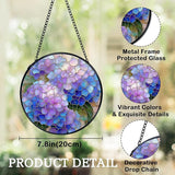 Hydrangea Decor, Spring Hydrangea Flower Suncatchers Stained Glass Window Hanging, Flower Sun Catchers Indoor Window Glass Round Wall Decor, Floral Wall Hanging Decorations, 7.9x7.9in