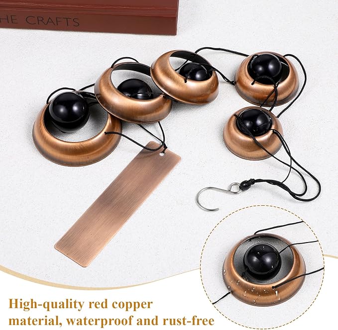 Copper Wind Chimes for Outside, 36'' Temple Windchimes with 5 Red Copper Bells, Feng Shui Wind Chime for Home Yard Outdoor Decoration, Memorial Winds Chime for Home Garden Zen Decor