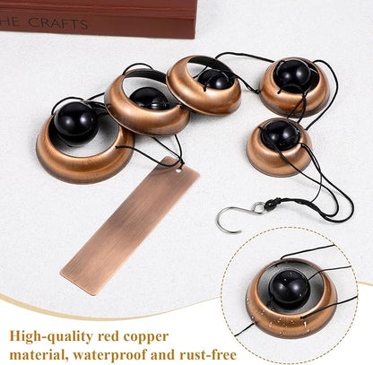 Copper Wind Chimes for Outside, 36'' Temple Windchimes with 5 Red Copper Bells, Feng Shui Wind Chime for Home Yard Outdoor Decoration, Memorial Winds Chime for Home Garden Zen Decor