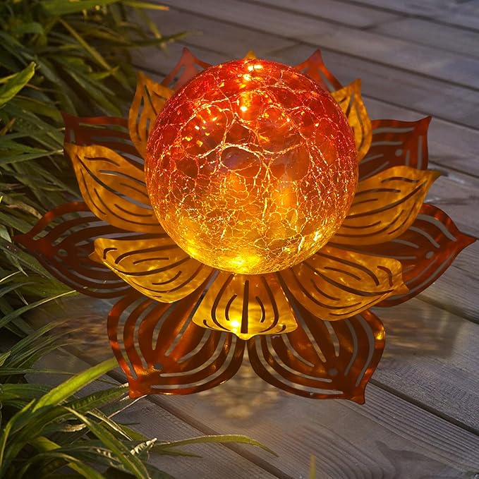 MLKNK Lotus Flower Lamp Solar Garden Lights Yard Art Gardening Gifts for Women Waterproof Led Metal Flower Lights for Patio Porch Pathway Lawn Pond Outdoor Decorations